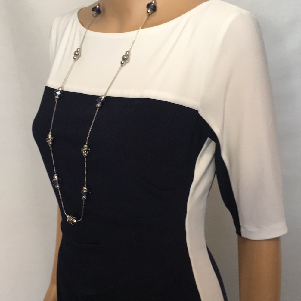 NWT Ralph Lauren Navy & White Body Con Lined w/Stretch Dress - Picture 11 of 15